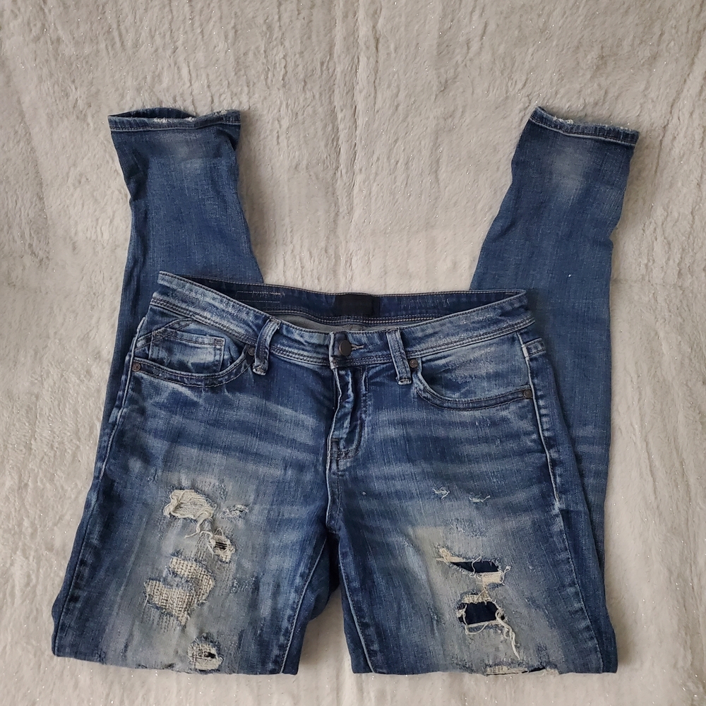 BKE Black Women's Distressed Blue Skinny Jeans